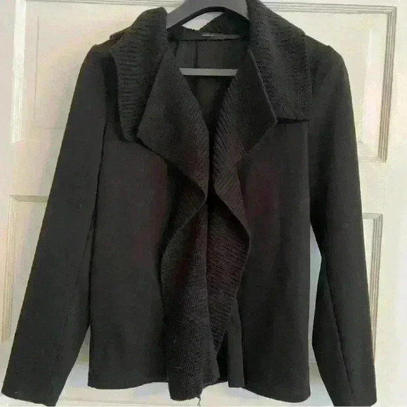 Dana Buchman Open Front Cardigan Flutter Lapel Size M/L Black Lightweight Fall - Picture 8 of 9